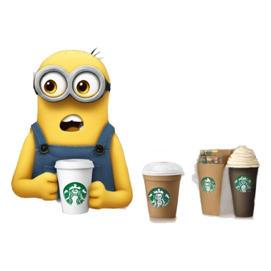 Despicable 4 character mega minion shopping, while drinking starbucks with eyelashes sticker