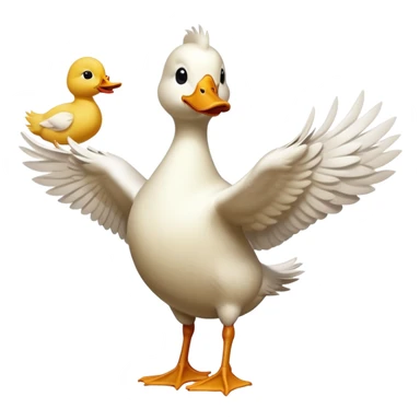 A duck and a goose and a chicken doing a cheer stunt the duck is the flyer and the goose is the base and the chicken is the back spot sticker