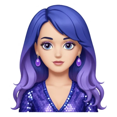 Katy Perry with long indigo hair,  lavender sequin outfit sticker