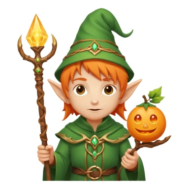 Orange Haired Elf, old Mage elf with glowing orange staff sticker