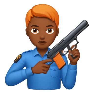 Transformer oranger and black with blue uses a gun sticker