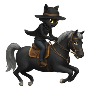black cat riding a horse sticker