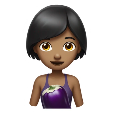 girl holding egg plant with black hair and white skin sticker
