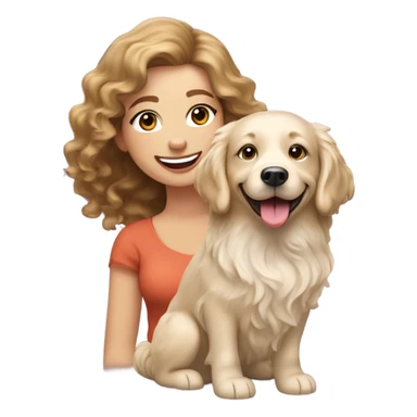 bouncy blow dry brown haired woman and her English cream golden retriever curly haired dog smiling sticker