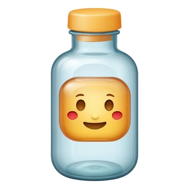 iOS-style emoji of a small medicine bottle. Rounded shape, clear label, simple clean design, smooth gradients, no background sticker
