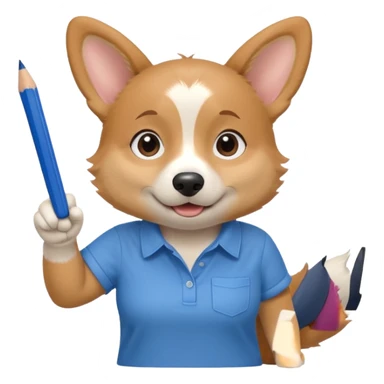 perrita caricatura gorgi gales trabajadora con camiseta celeste apuntando con un lapiz hacia el costado izquierdo sticker