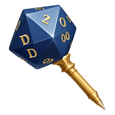 A golden quill crossing with a d20 that has no symbols on the d20
Color: Gold and deep navy blue sticker