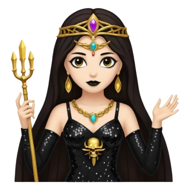 Libera, Goddess of Death from Gods and Goddesses with long dark brown hair, black sequin outfit sticker