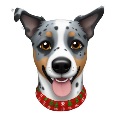 Blue heeler dog with one black spot on left eye in a Christmas sweater sticker