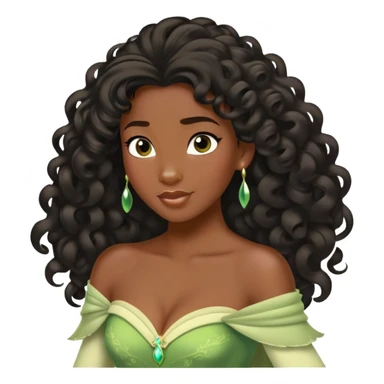 Disney Princess Tiana with extremely long black 2c-3b curly hair flowing down sticker