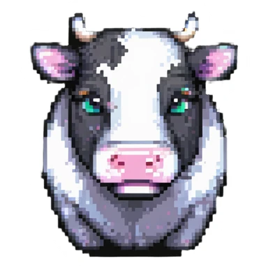 extremely blocky ultra-minimal pixel art Minecraft cow emoji with only 2 or 3 large square pixels, bright playful colors, childish and cute sticker