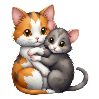Cat hugs small rat sticker