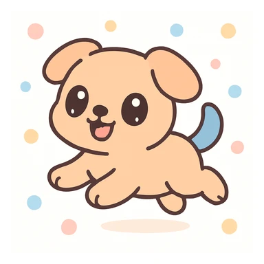 a very cute dog running, kawaii style, big eyes, playful expression, simple background sticker