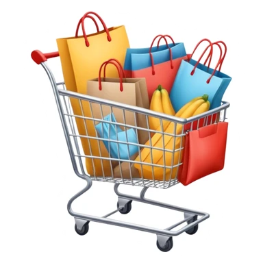shopping cart load with shopping items cloth bags aesthetic sticker
