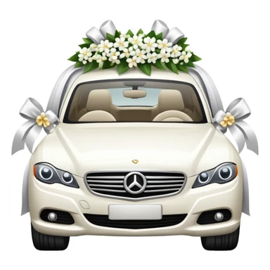 Luxury car with wedding decorations, on the side sticker