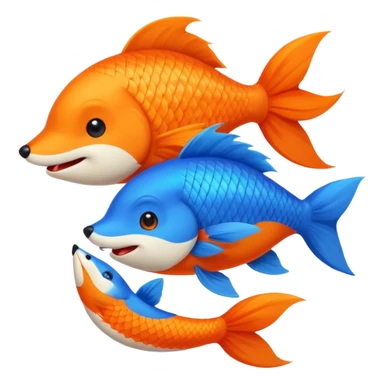 Make a pair of hugging or cuddling best friends: a bright orange fish and a vivid blue fox sticker