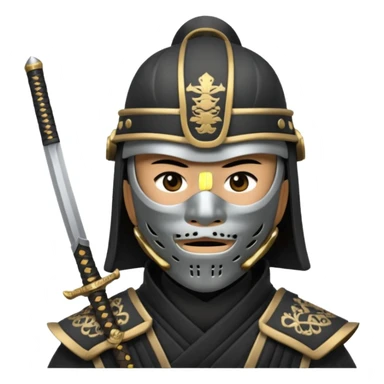 Samurai with helmet and a detailed mask covering their mouth and they are drawing out their sword sticker