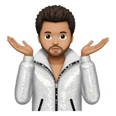 The Weeknd with dark brown hair, white sequin outfit sticker