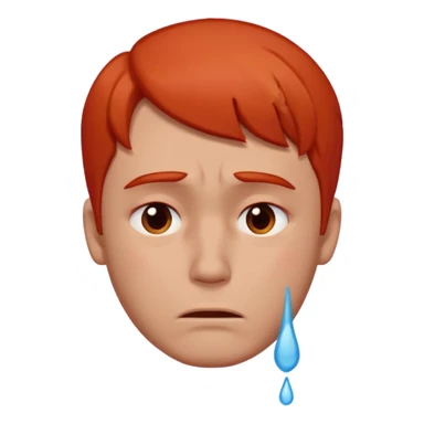 man with no red or orange hair. His face is intensely red, visibly flushed and over-reddened, as if he's been crying hard. His expression is sad, and a single clear tear flows down his cheek. The style should be simple, clean, and consistent with modern emoji design. sticker