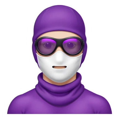 shirtless athletic man with white skin, wearing a purple balaclava face mask and purple sunglasses with black tinted lenses sticker