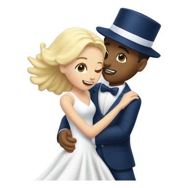 Puerto rican beard short hair with blue hat and navy blue suit first dance with blond long hair girl with white  wedding dress  sticker