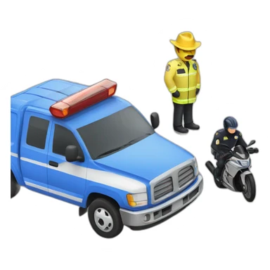 A car accident with a truck and a police bike sticker