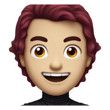 a vampire boy with burgundy hair, fangs and red eyes sticker