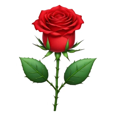 Generate a high-quality image of a single rose flower with stem and leaves, with very small and subtle thorns, realistic color and shading, smooth gradient colors, no human figures, no facial features, no brand markings, simple white background, high-resolution.

 sticker