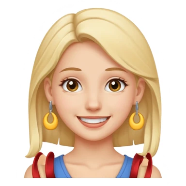 smiling girl pulling on her earlobe sticker