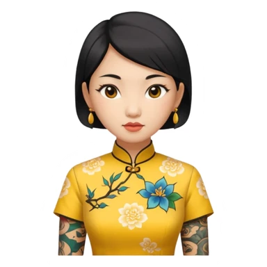 ancient woman with tatooed and yellow cheongsam sticker