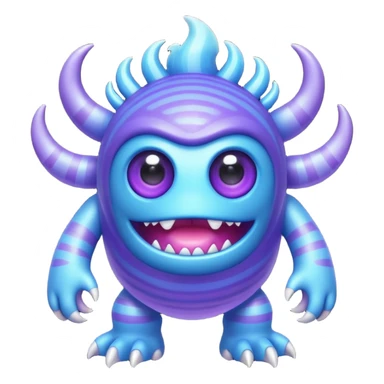 My Singing Monsters Echo element monster, translucent glowing body, blue-purple colors, soundwave ripple patterns, cute cartoon style sticker