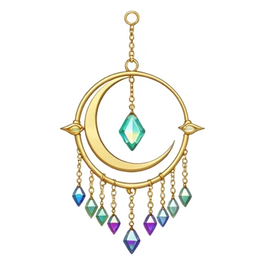 Hanging chained sun-catcher with iridescent crystal gemstones  and gold crescent  sticker