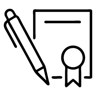 designer education theme, pen and certificate, outlined icon style sticker