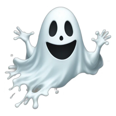 ghost stuck halfway in a wall ejecting a spray of white milky substance forward from center of body all over sticker