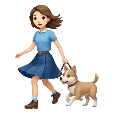 A beautiful girl with fair skin wearing a skirt happily chases the Alaskan dog sticker