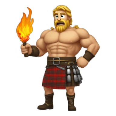 monty starting fire wearing a kilt flex muscle sticker