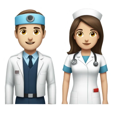 long brown haired girl nurse with brown eyes  and brunette haired boy pilot with blue eyes. couple  sticker