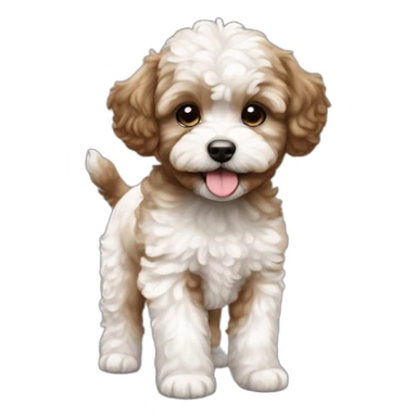 party maltipoo puppy brown and white neck with funny pants sticker