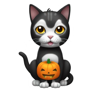 black and white cat wearing pumpkin costume sticker