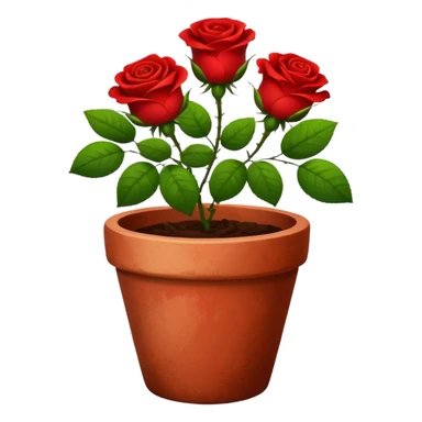 flower pot with red rose flowers with green leaves also in it sticker