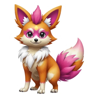 Electric girly feminine elegant lanky realistic shiny glittery shimmering shimming snowy white pink magenta feathery Fennekin-Growlithe-Electrike-fusion-Fakemon-Pokémon-creature (full body) sticker