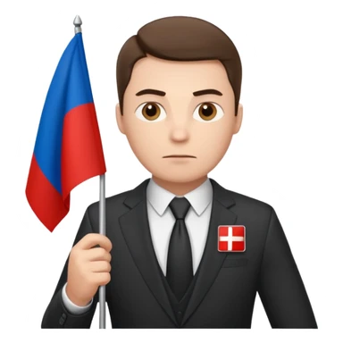 a male politician in a business suit with a Russian flag sticker