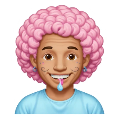 very cheerful colorful puffy curly haired man made out of cotton candy with teeth-braces and tattoos and face tattoos just face  sticker