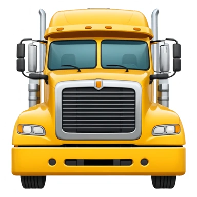 yellow sleeper semi truck with flat bed semi trailer, front view sticker