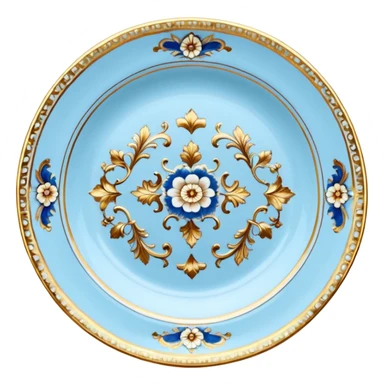 vintage rococo highly detailed pale blue plate sticker