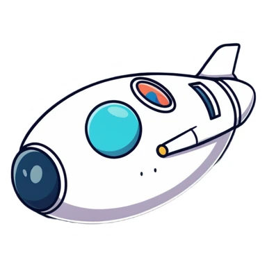 Cartoon spaceship with a bulging round middle section resembling a pregnant belly, cute face on the front sticker