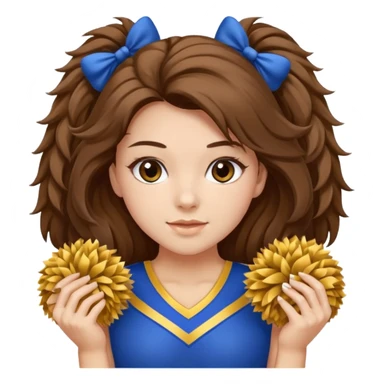 cheerleader with long brown hair and 2 pom poms blue and gold in each hand sticker