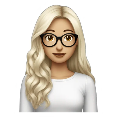 une fille avec de long cheveux noir lisse, la peau blanche ,et avec des lunette (en forme de carrer un peu déformé) assez grosse comparer a ça tête , portant un pull noir sticker