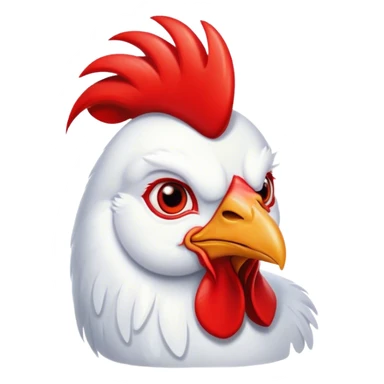 Cinematic Cute White Rooster Portrait Emoji, Head tilted playfully and inquisitively, featuring a glossy, immaculate white plumage with a vibrant red comb, round, sparkling eyes filled with curiosity, Simplified yet irresistibly adorable features, highly detailed, glowing with a warm, friendly glow, high shine, affectionate and spirited, stylized with a touch of farmyard whimsy, bright and endearing, soft glowing outline, capturing the essence of a mischievous yet loving rooster, so playful it feels like it could strut out of the screen and into your arms! sticker