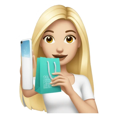 white skin influencer taking selfie with a shopping bag sticker